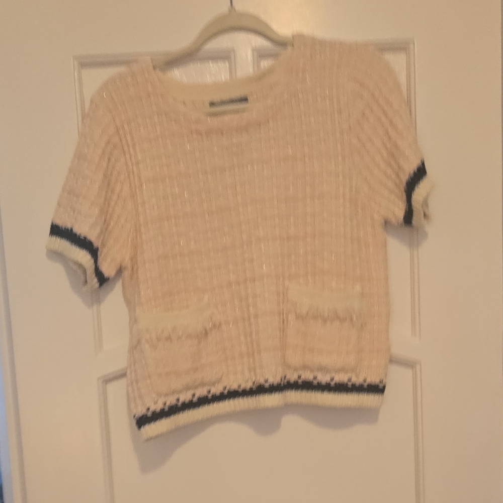 Anthropologie Cream and Pink Knit Top